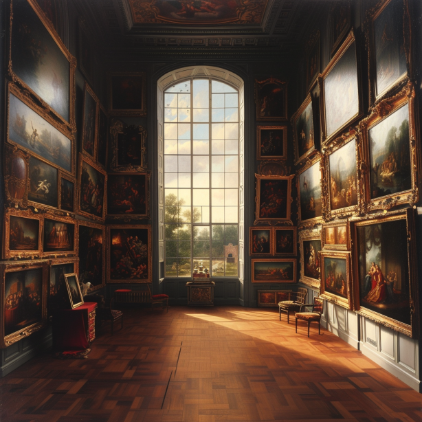 Ein Raum voller alter Meister Gemälde in der Petersburger Hängung